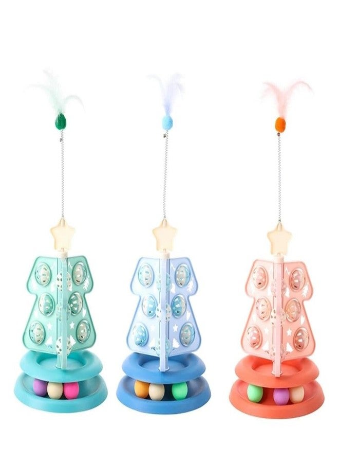 PET FUN Christmas Tree Design Interactive Cat Toy - Festive Cat Tower with Feather Teaser, Rotating Track Balls & Stable Non-Slip Base - Holiday Enrichment Toy for All Kittens & Adult Cats - Image 1